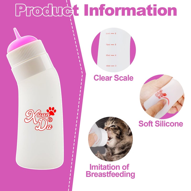Xuanda Pet Feeding Nipple with Syringe, Soft Silicone Nursing Pet Feeding Bottle, Ventilation Valve Resistant Tearing for Puppies, Kittens, Rabbit, Small Wildlife (S Nipple,Pink) - Image 4
